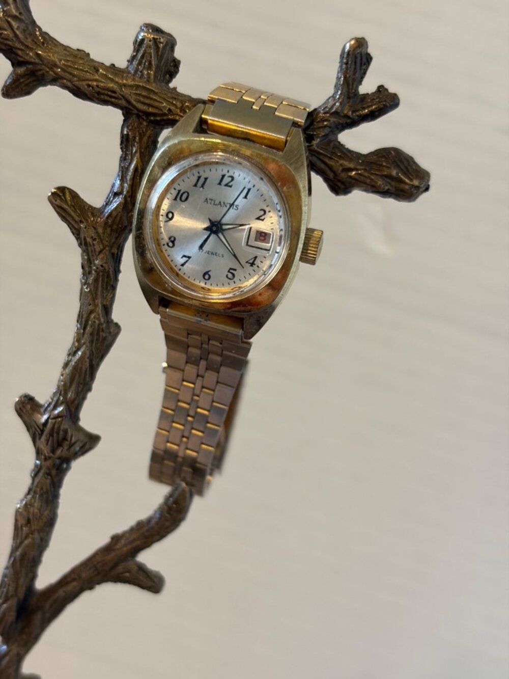 Vintage Atlantis Gold-Tone Watch With Date Window & Stainless Steel Band